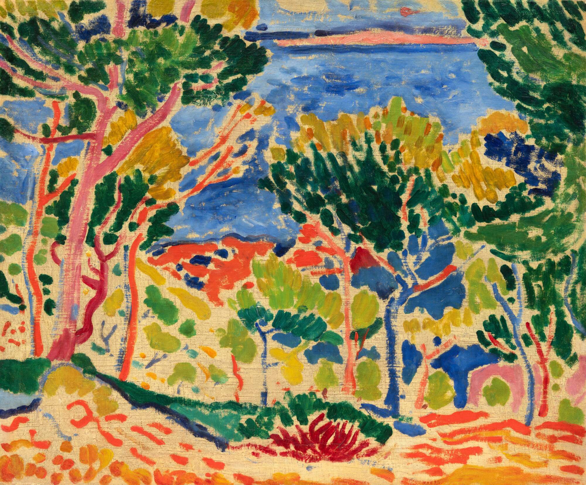 Bright impressionist painting by André Derain depicting trees and a body of water